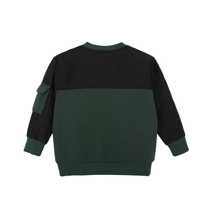 VAUVA Vauva FW23 - Boys Simple Patchwork Crew Neck Sweatshirt (Black/Green) Sweatshirt