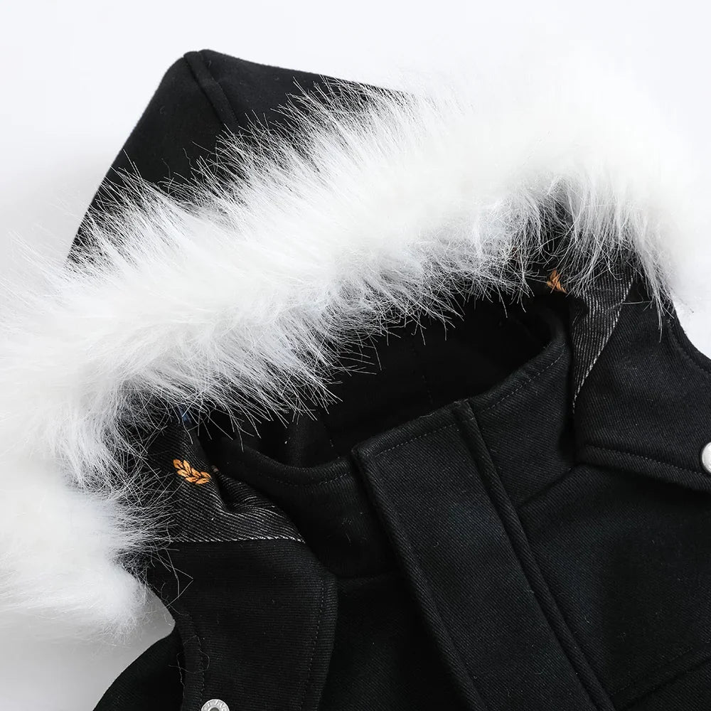 VAUVA Vauva FW23 - Boys Simple Embroidered Black Hooded Coat Coat & Jacket