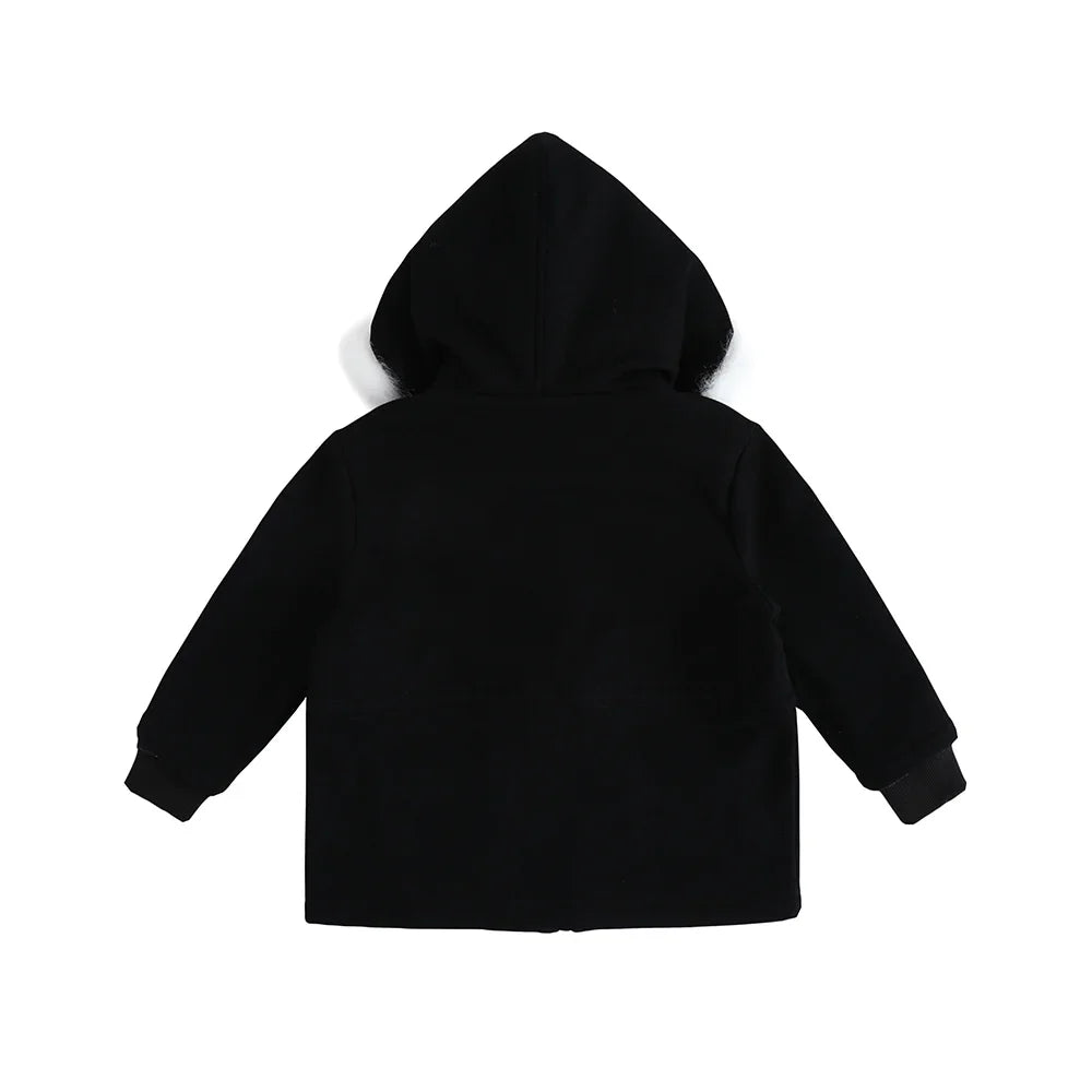 VAUVA Vauva FW23 - Boys Simple Embroidered Black Hooded Coat Coat & Jacket