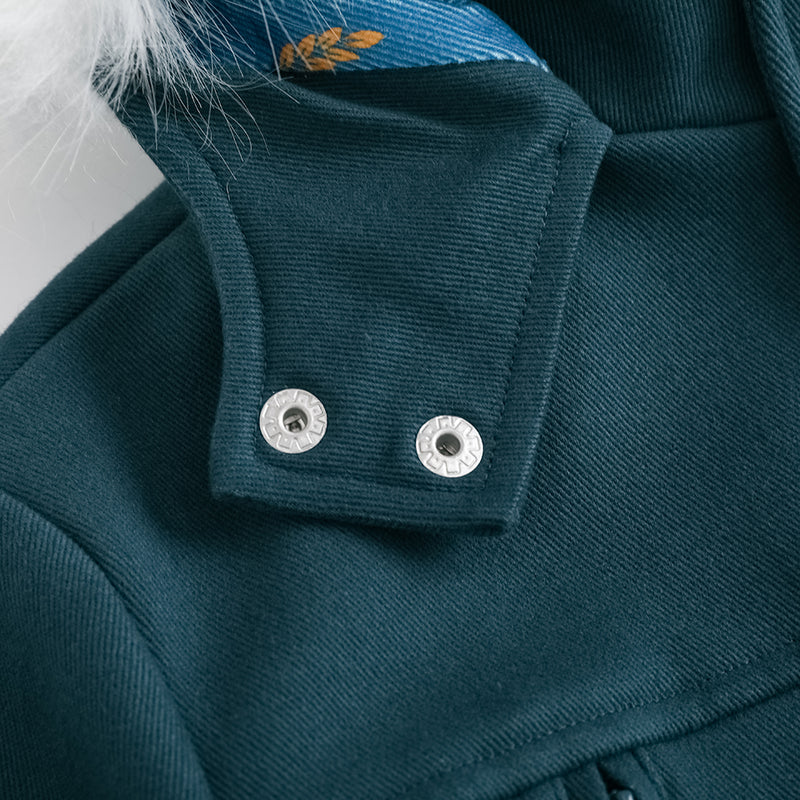 Vauva FW23 - Boys Simple Embroidered Blue Hooded Coat-product image close up