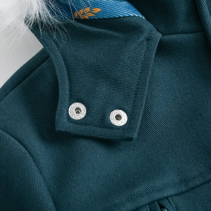 VAUVA Vauva FW23 - Boys Simple Embroidered Blue Hooded Coat Coat &amp; Jacket