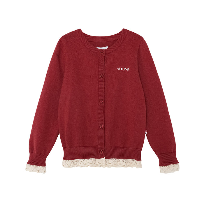 Vauva FW23 - Girls Lace Cotton Cashmere Cardigan (Red)