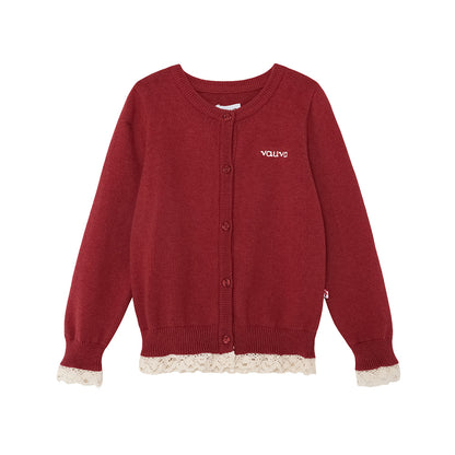 VAUVA Vauva FW23 - Girls Lace Cotton Cashmere Cardigan (Red) Coat &amp; Jacket