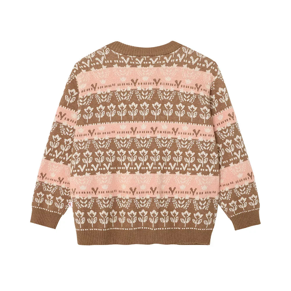 VAUVA Vauva FW23 - Girls Jacquard Cotton Cashmere Jacket (Brown) Coat & Jacket