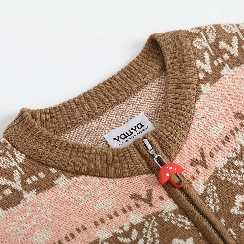 VAUVA Vauva FW23 - Girls Jacquard Cotton Cashmere Jacket (Brown) Coat & Jacket