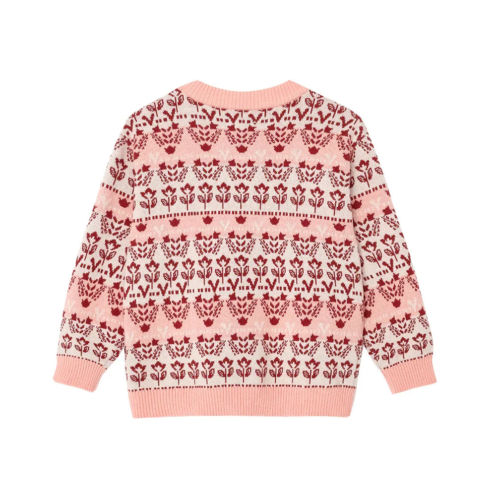 VAUVA Vauva FW23 - Girls Jacquard Cotton Cashmere Jacket (Pink) Coat & Jacket