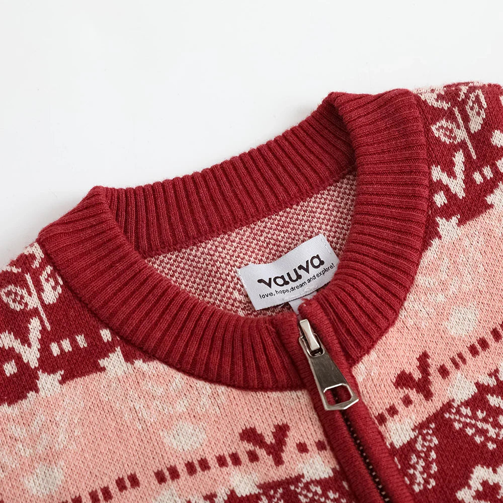 VAUVA Vauva FW23 - Girls Jacquard Cotton Cashmere Jacket (Red) Coat & Jacket