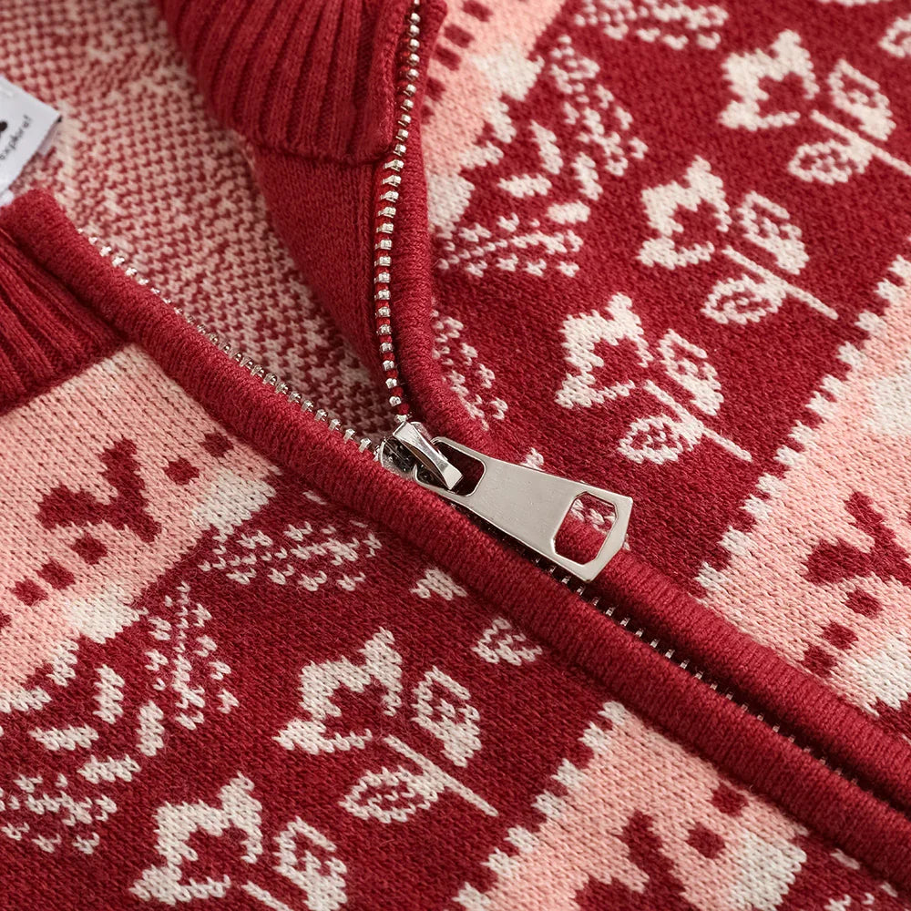 VAUVA Vauva FW23 - Girls Jacquard Cotton Cashmere Jacket (Red) Coat & Jacket