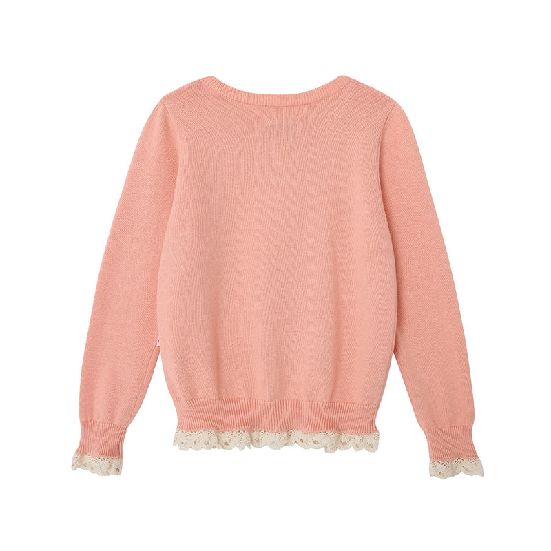 Vauva FW23 - Girls Lace Cotton Cashmere Cardigan (Pink) product image back