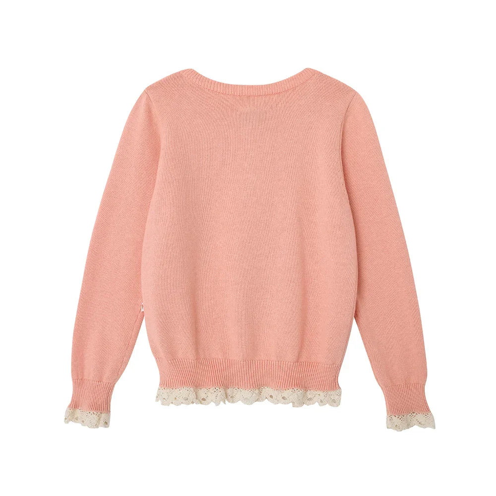 VAUVA Vauva FW23 - Girls Lace Cotton Cashmere Cardigan (Pink) Coat & Jacket