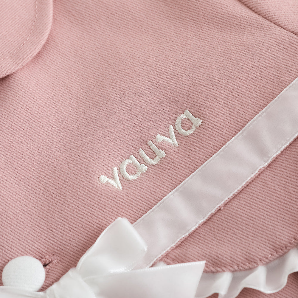 Vauva FW23 - Girls Embroidered Logo Quilted Coat (Pink)-product image close up
