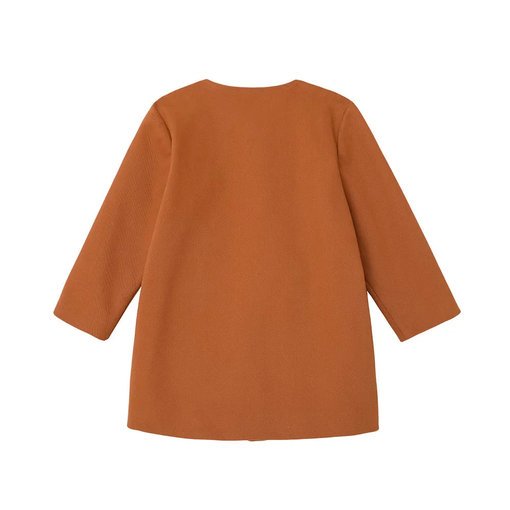 VAUVA Vauva FW23 - Girls Embroidered Twill Cotton Coat (Brown) Coat & Jacket