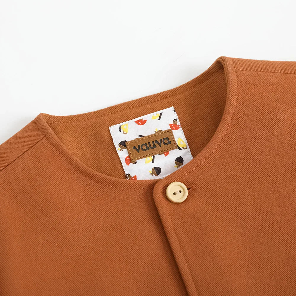 VAUVA Vauva FW23 - Girls Embroidered Twill Cotton Coat (Brown) Coat & Jacket