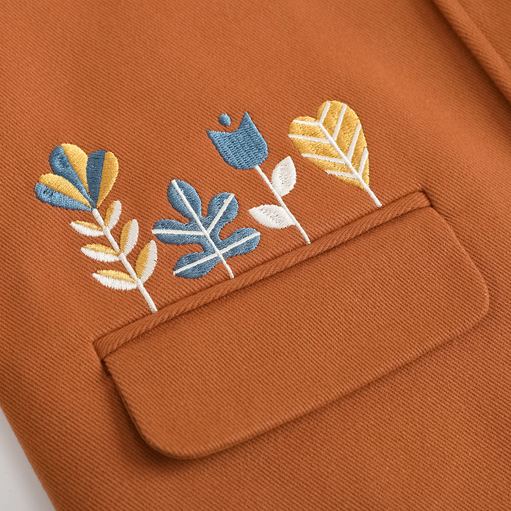 Vauva FW23 - Girls Embroidered Twill Cotton Coat (Brown) - My Little Korner