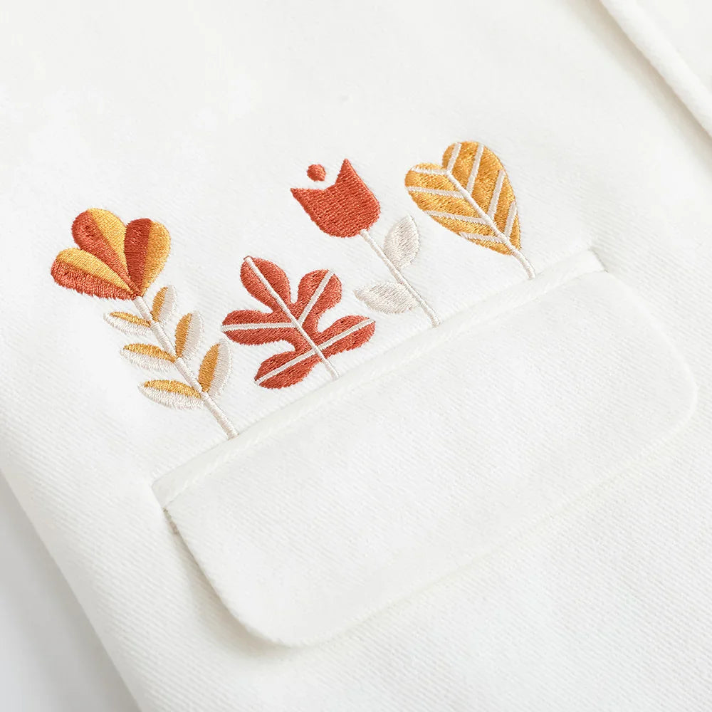 VAUVA Vauva FW23 - Girls Embroidered Twill Cotton Coat (White) Coat & Jacket