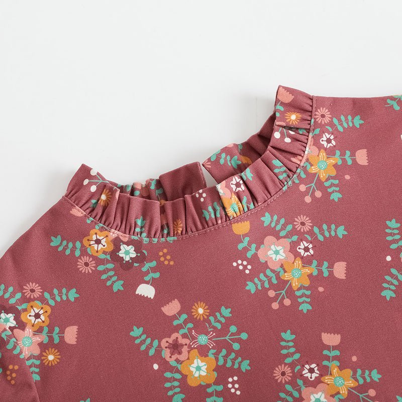 Vauva FW23 - Girls Red Floral Dress-product image close up