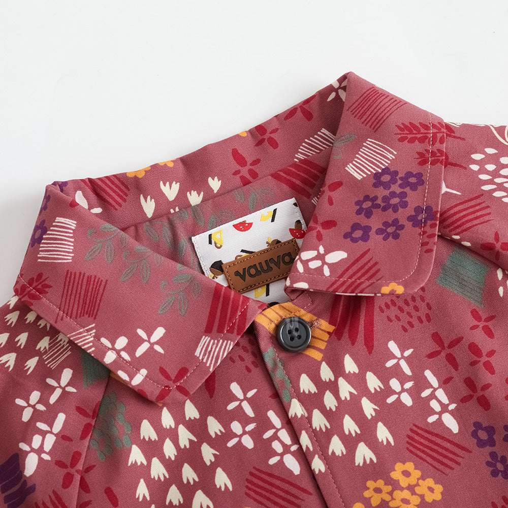 Vauva FW23 - Girls Printed Waist Strapped Windbreaker Jacket (Red) - My Little Korner