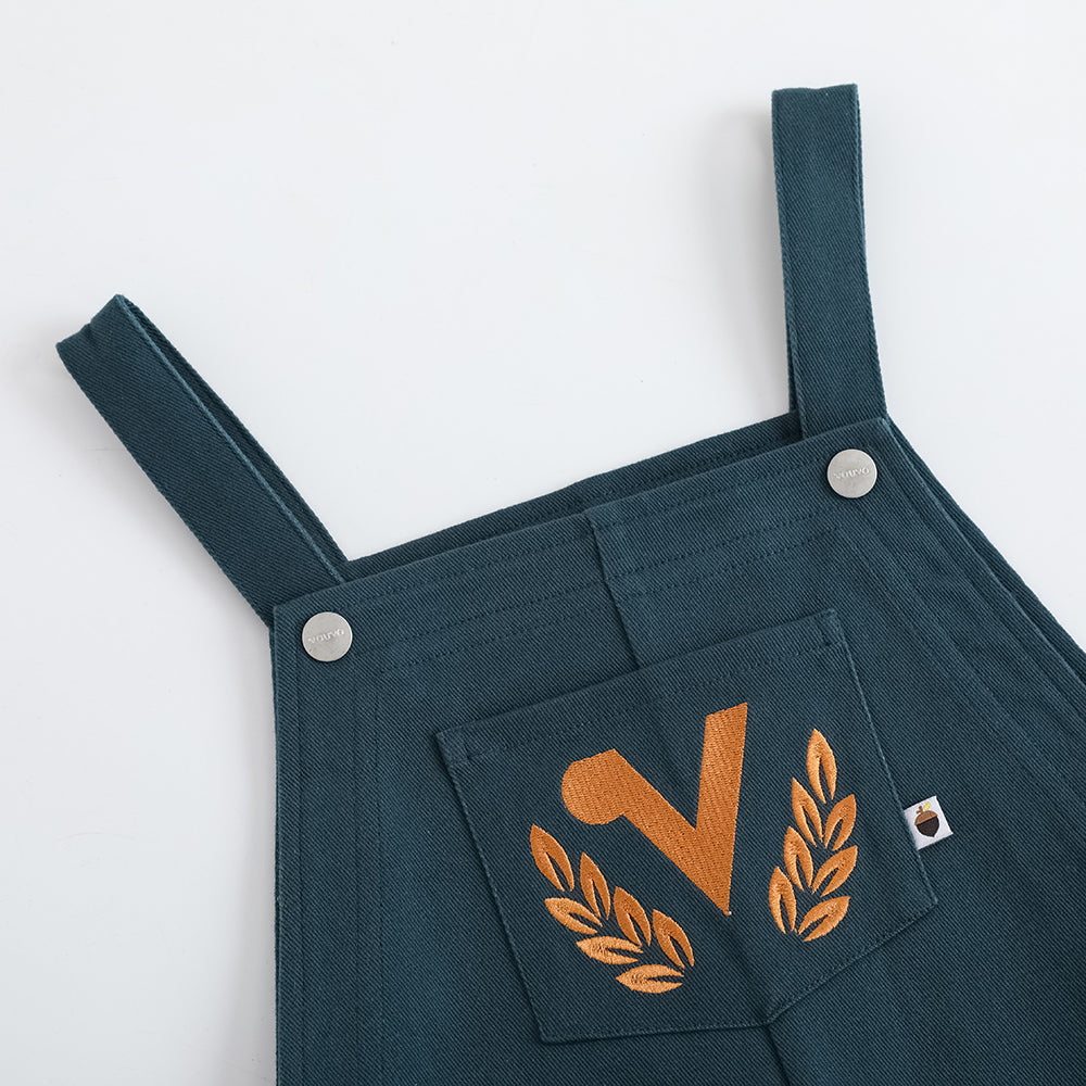 Vauva FW23 - Boys Embroidered Cotton Dungarees (Blue) product image front zoom in