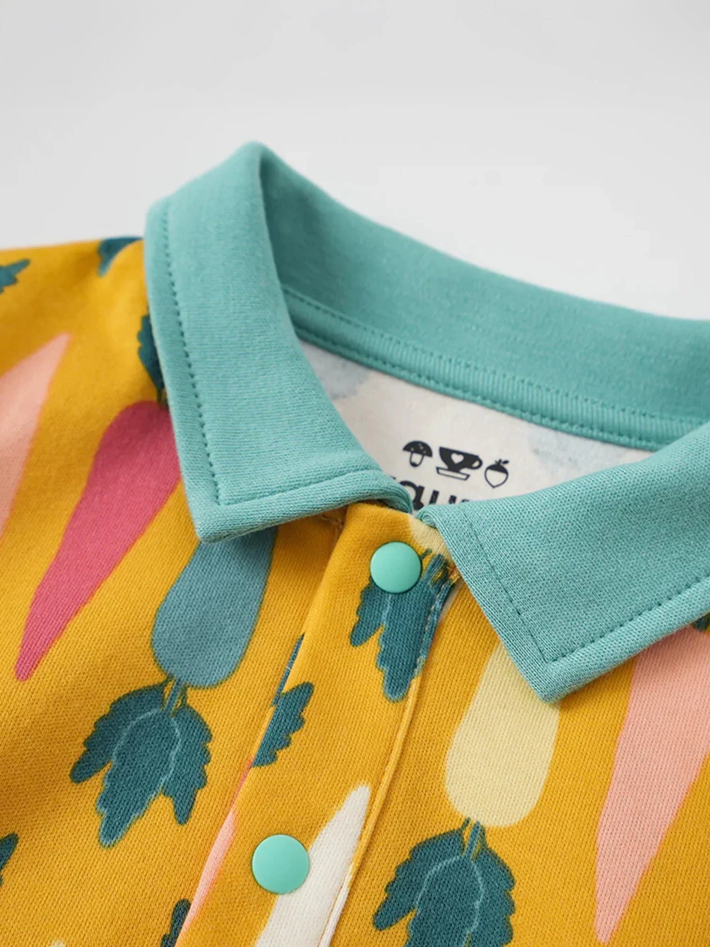VAUVA Vauva FW23 - Baby Boy Carrot All Over Print Cotton Polo Long Sleeve Bodysuit (Yellow) Bodysuit