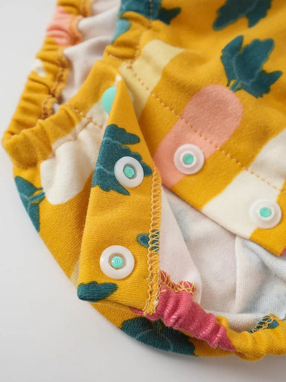 VAUVA Vauva FW23 - Baby Boy Carrot All Over Print Cotton Polo Long Sleeve Bodysuit (Yellow) Bodysuit