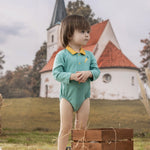 VAUVA Vauva FW23 - Baby Boy Carrot Pattern Cotton Polo Long Sleeve Bodysuit (Green) Bodysuit