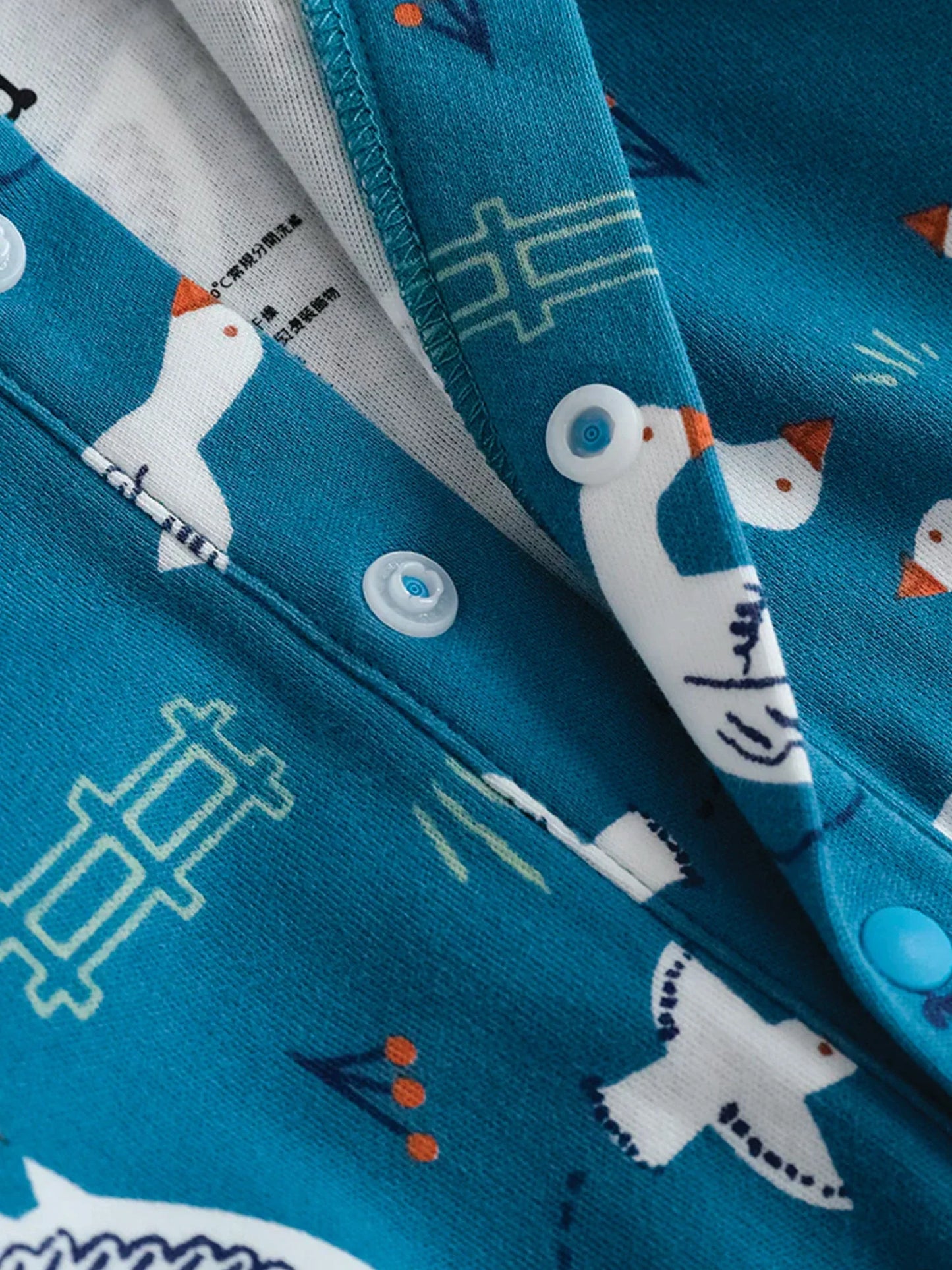 VAUVA Vauva FW23 - Baby Boy White Goose All Over Prinon Long Sleeve Bodysuit (Blue) Bodysuit