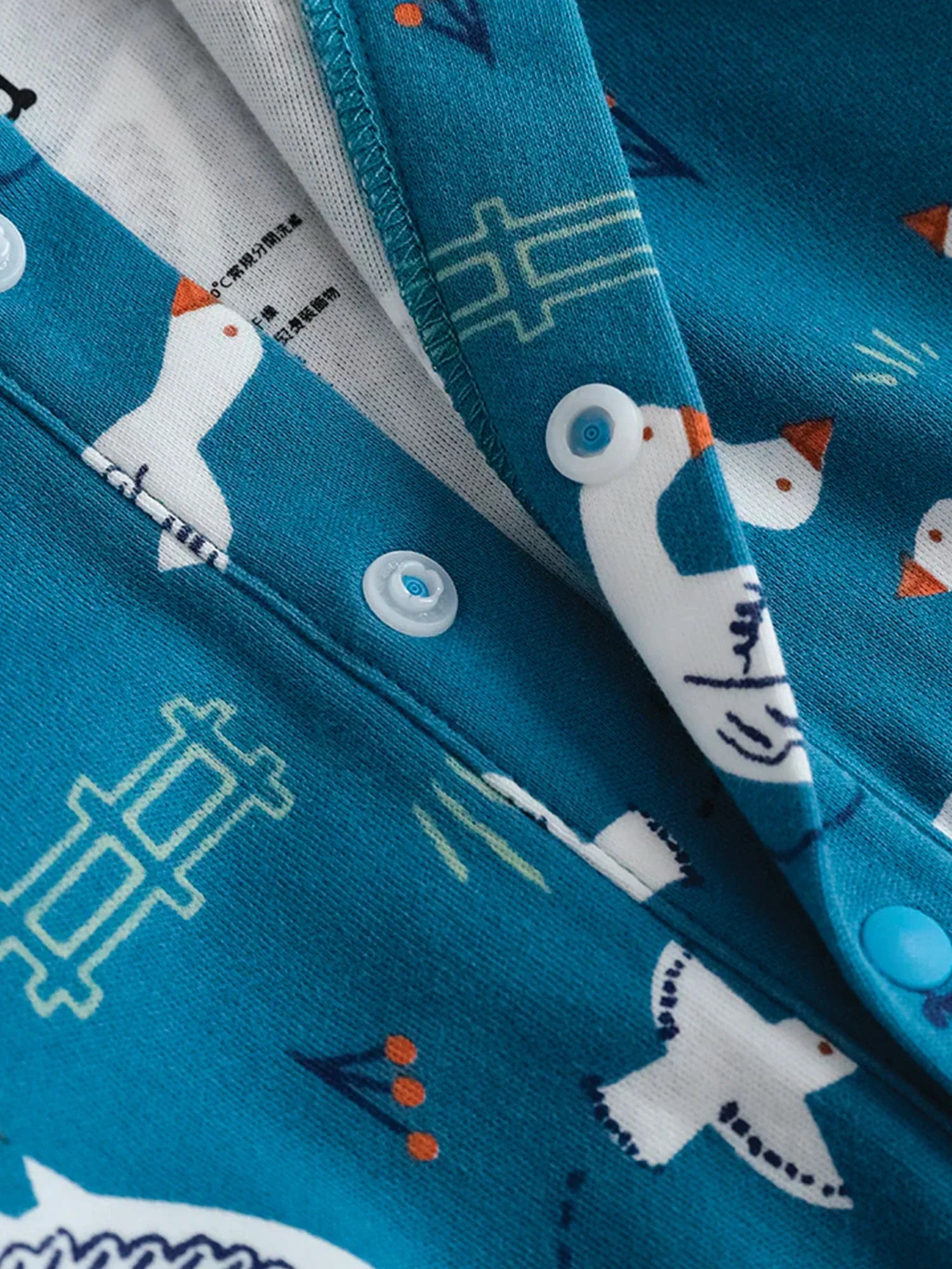 VAUVA Vauva FW23 - Baby Boy White Goose All Over Prinon Long Sleeve Bodysuit (Blue) Bodysuit