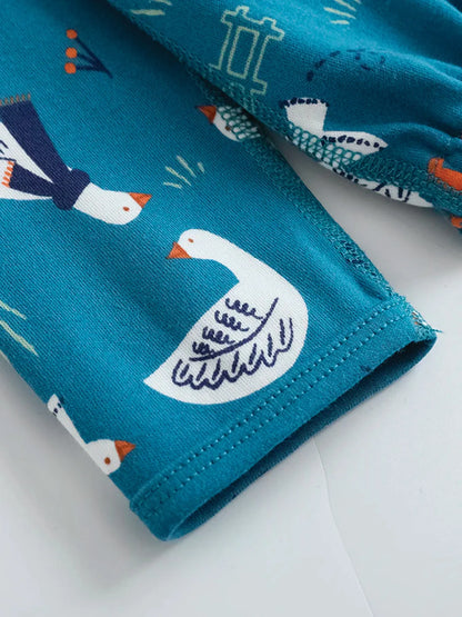 VAUVA Vauva FW23 - Baby Boy White Goose All Over Prinon Long Sleeve Bodysuit (Blue) Bodysuit