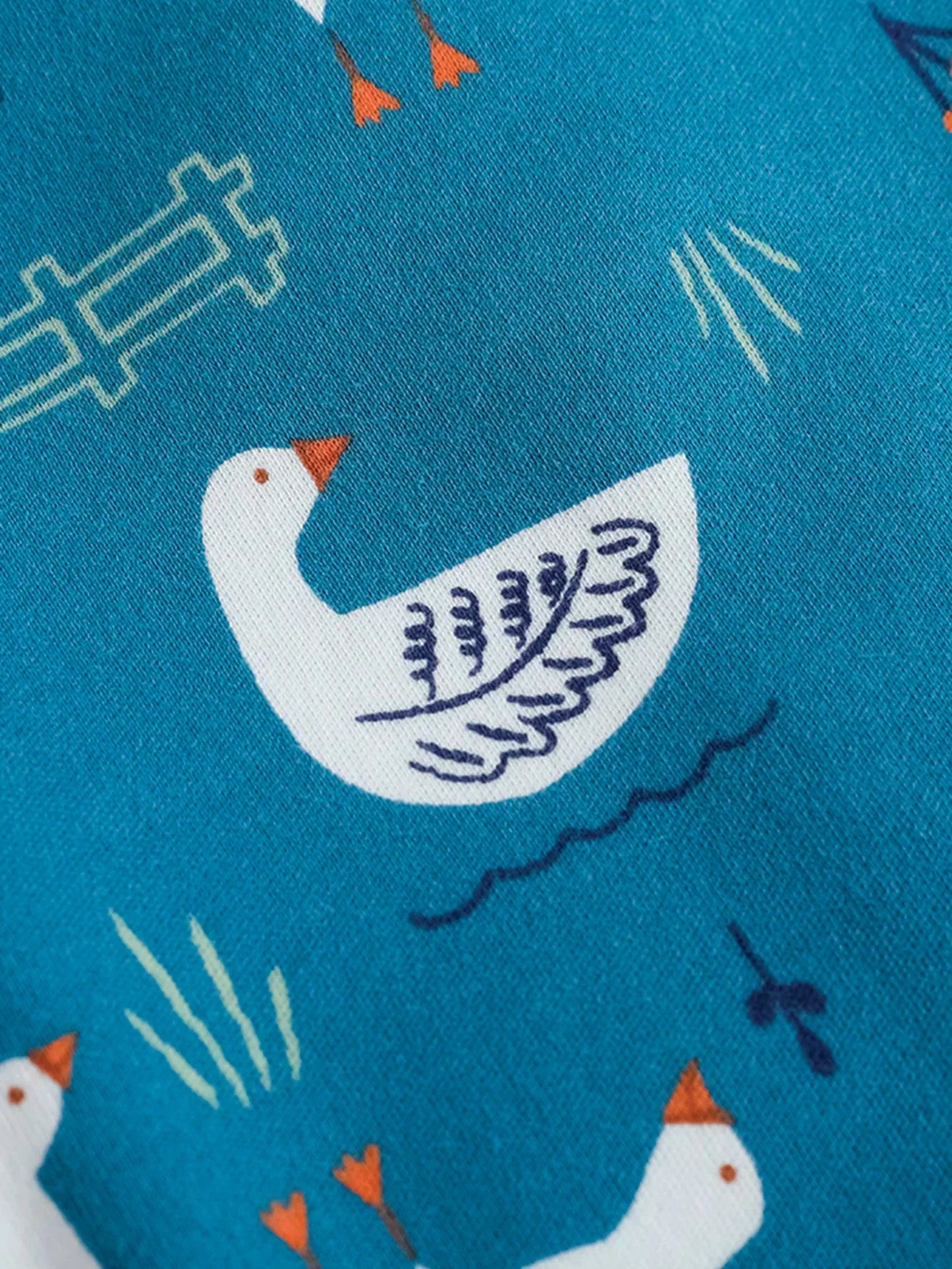 VAUVA Vauva FW23 - Baby Boy White Goose All Over Prinon Long Sleeve Bodysuit (Blue) Bodysuit