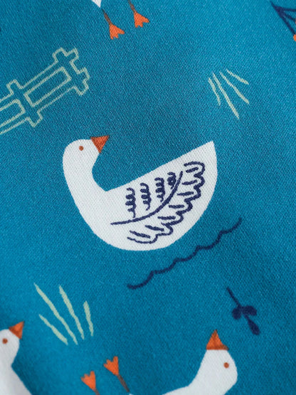 VAUVA Vauva FW23 - Baby Boy White Goose All Over Prinon Long Sleeve Bodysuit (Blue) Bodysuit
