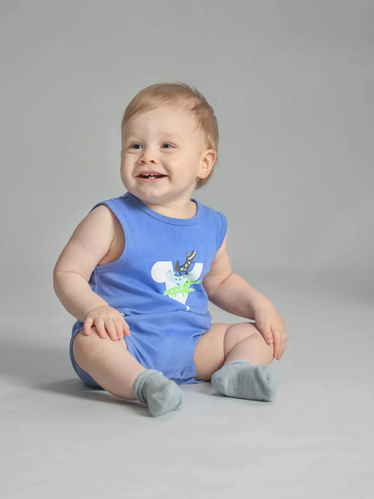 VAUVA Vauva SS23 Safari - Baby Boys Crocodile Logo Cotton Sleeve Romper Romper
