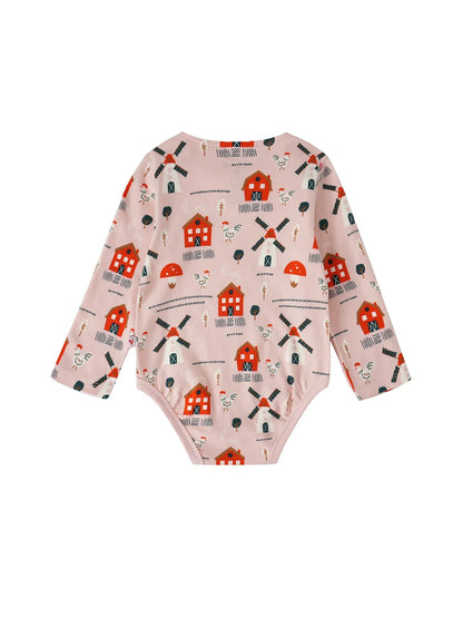 VAUVA Vauva FW23 - Baby Girl Nordic Style All Over Print Cotton Long Sleeve Bodysuit (Pink) Bodysuit