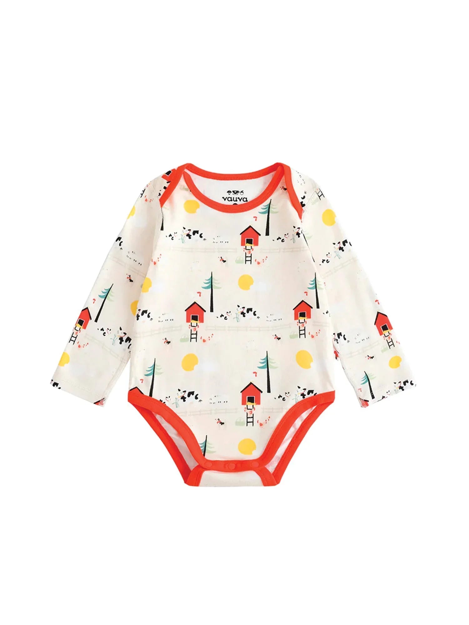 VAUVA Vauva FW23 - Baby Unisex Nordic Style Print Cotton Long Sleeve Bodysuit (Red)