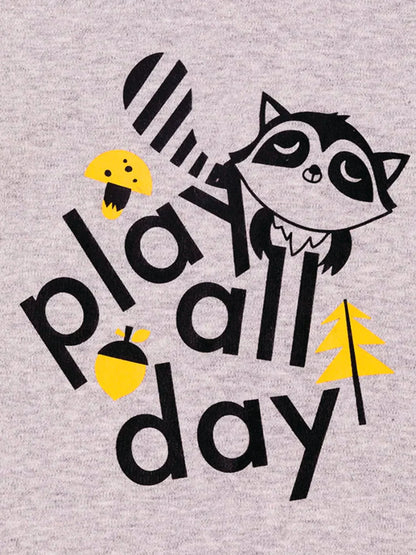 Boys Raccoon Play All Day Long Sleeves Tee