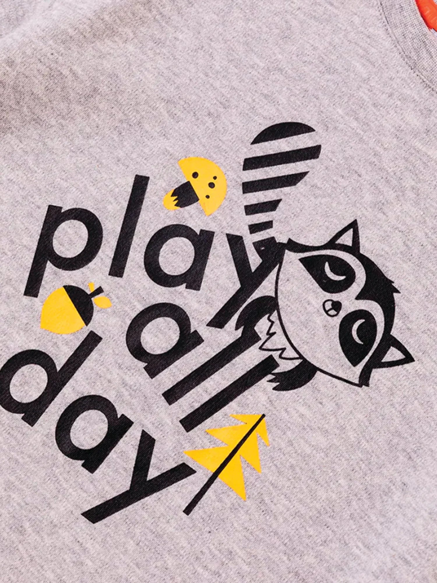 Boys Raccoon Play All Day Long Sleeves Tee