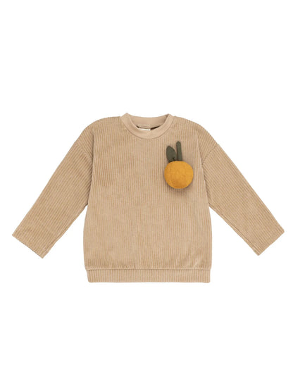 Cord Velour Sweater With Fruit Toy