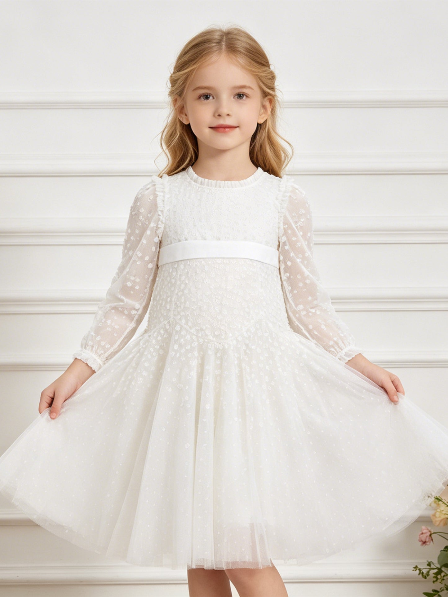 Dappled Sequin Long Sleeve Kids Gown