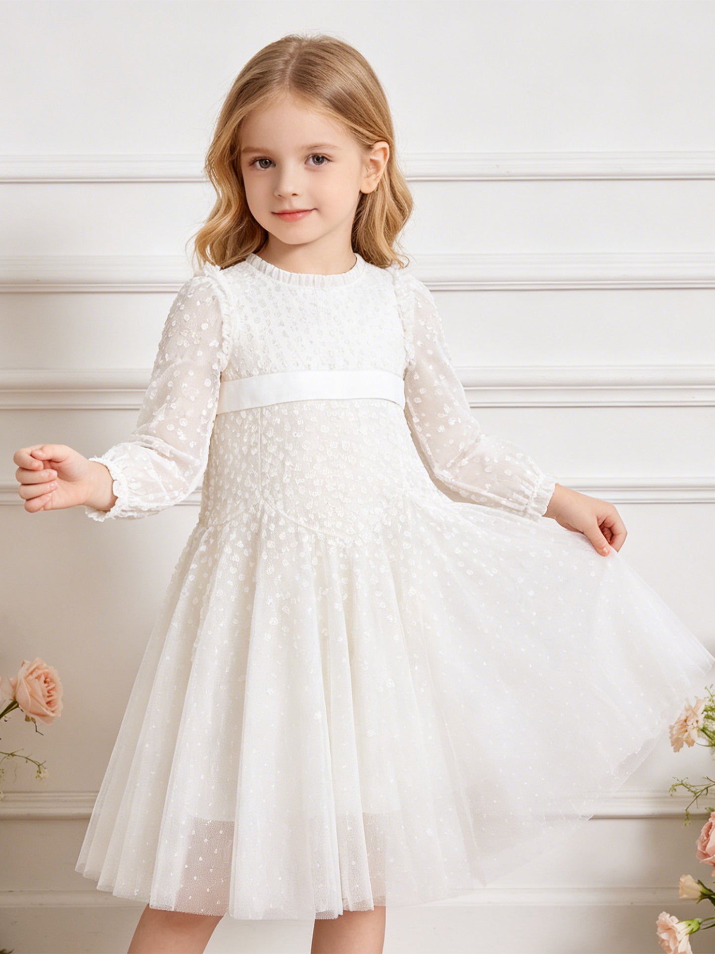 Dappled Sequin Long Sleeve Kids Gown