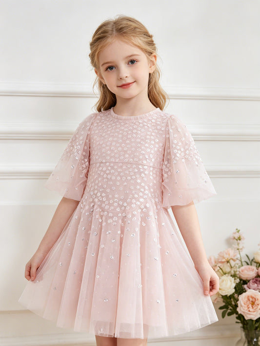 Scallop Sequin Kids Dress
