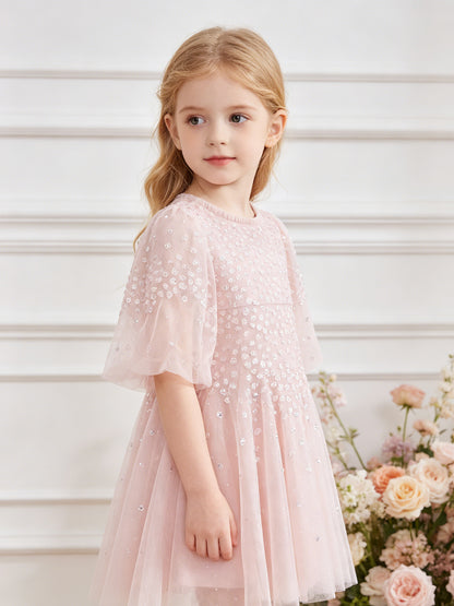 Scallop Sequin Kids Dress