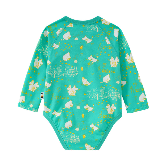 Vauva x Moomin SS23 - 嬰兒男女全印花棉質長袖裹身連身衣