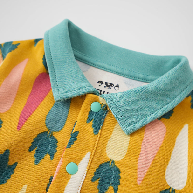 Vauva FW23 - Baby Boy Carrot All Over Print Cotton Polo Long Sleeve Bodysuit (Yellow)