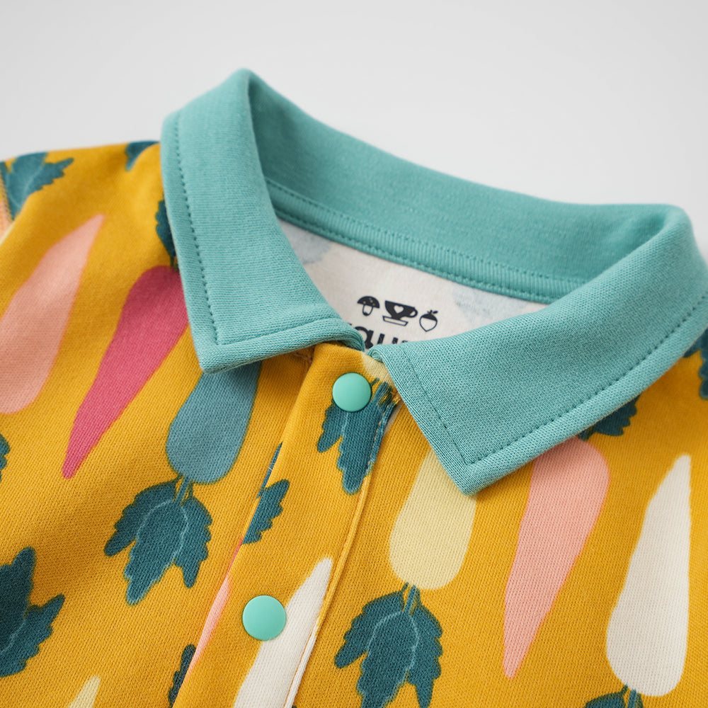 VAUVA Vauva FW23 - Baby Boy Carrot All Over Print Cotton Polo Long Sleeve Bodysuit (Yellow) Bodysuit