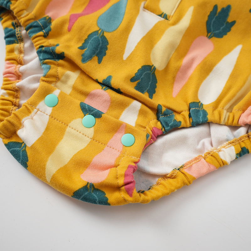 Vauva FW23 - Baby Boy Carrot All Over Print Cotton Polo Long Sleeve Bodysuit (Yellow) - My Little Korner