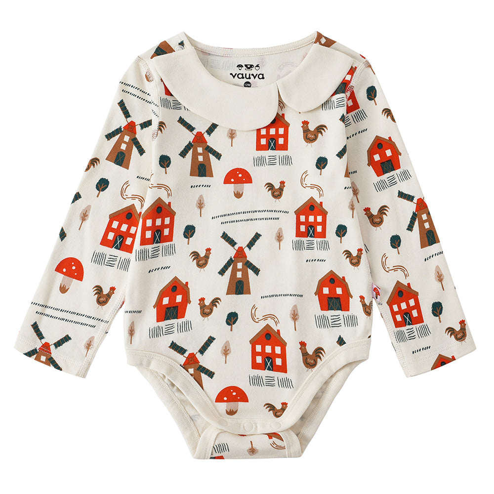 Vauva FW23 - Baby Girl Nordic Style All Over Print Cotton Long Sleeve Bodysuit (White) product image front 