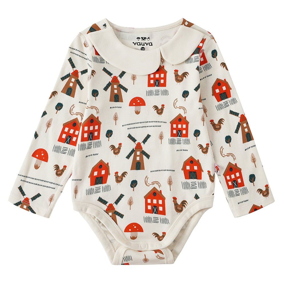 VAUVA Vauva FW23 - Baby Girl Nordic Style All Over Print Cotton Long Sleeve Bodysuit (White) Bodysuit