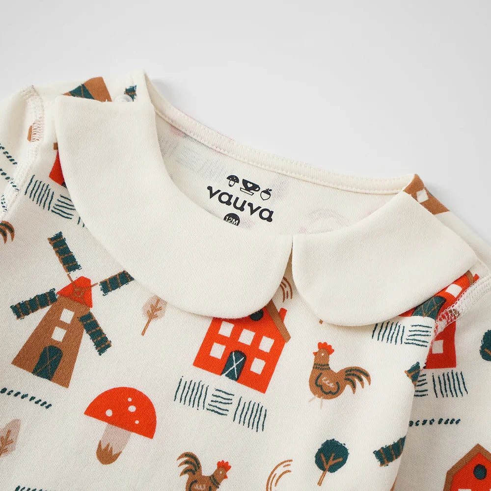 VAUVA Vauva FW23 - Baby Girl Nordic Style All Over Print Cotton Long Sleeve Bodysuit (White) Bodysuit