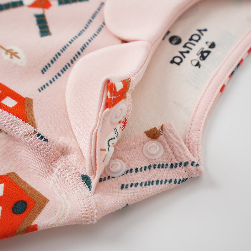 Vauva FW23 - Baby Girl Nordic Style All Over Print Cotton Long Sleeve Bodysuit (Pink) - My Little Korner
