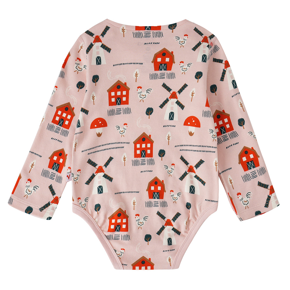 Vauva FW23 - Baby Girl Nordic Style All Over Print Cotton Long Sleeve Bodysuit (Pink)