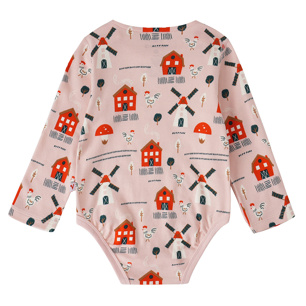 VAUVA Vauva FW23 - Baby Girl Nordic Style All Over Print Cotton Long Sleeve Bodysuit (Pink) Bodysuit